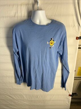 Light Blue Long-Sleeve Graphic Tee with Smiley Emblem